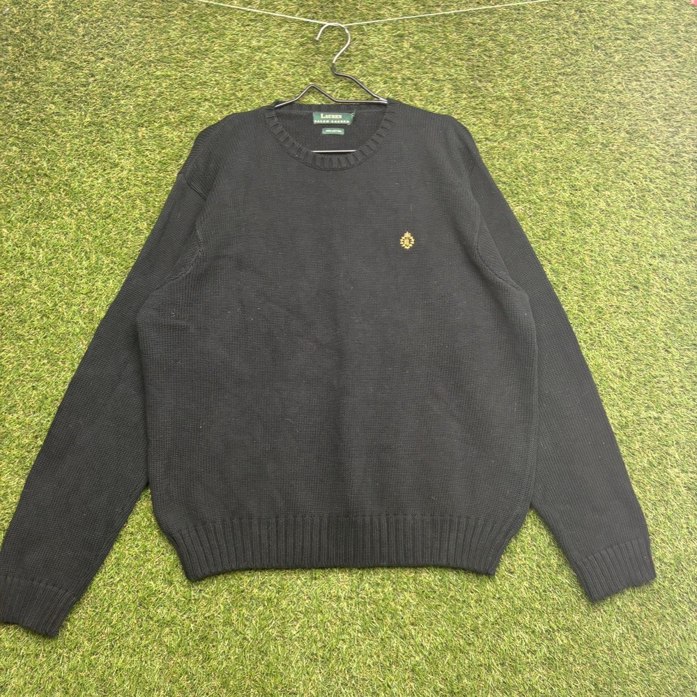 Lauren Ralph Lauren Sweater Mens Large Crewneck Cotton Black Dress Polo